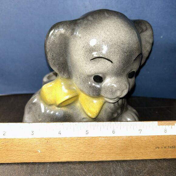 Vintage MCM Puppy DOG Ceramic PLANTER with Bow USA Speckle Gray - Picture 10 of 11